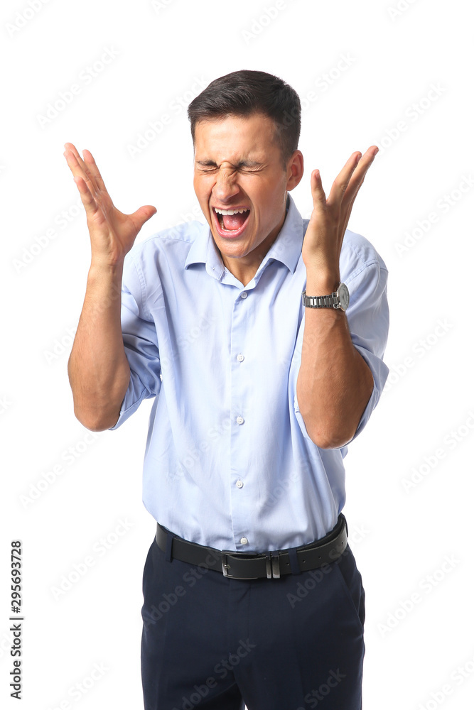 Portrait of stressed young businessman on white background Portrait of stressed young businessman on white background