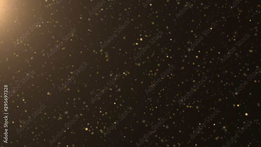 Gold dust is illuminated from the corner. Dark background. 3D render. Gold dust is illuminated from the corner. Dark background. 3D render.