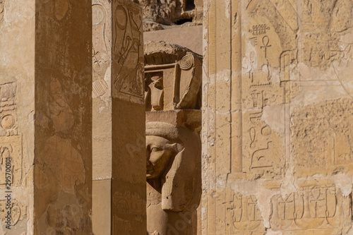 Luxor, Gouvernment al-Uqsur/Egypt - December 9, 2018: Temple of Hatshepsut in Thebes West, Upper Egypt. Statues, hieroglyphs, murals. Breathtaking cultural treasures photo