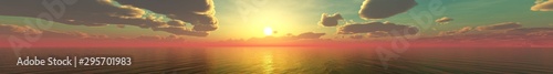 Beautiful sunset over the sea. Panorama of the ocean sunset. 3d rendering. © ustas