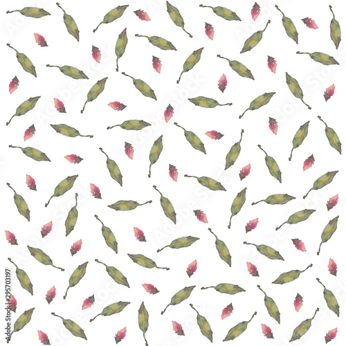 Seamless pattern of watercolor flowers and leaves on a white background. Use for invitations, greetings, birthdays and weddings.
