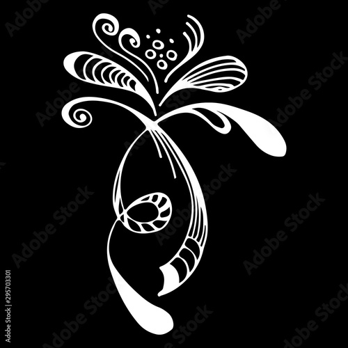 Summer tropical leaf. Floral botanical flower isolated on black background. Hand drawn vector illustration. Botanical hawaii nature. Tropical leaf palm icon. Hawaiian vector tattoo illustration
