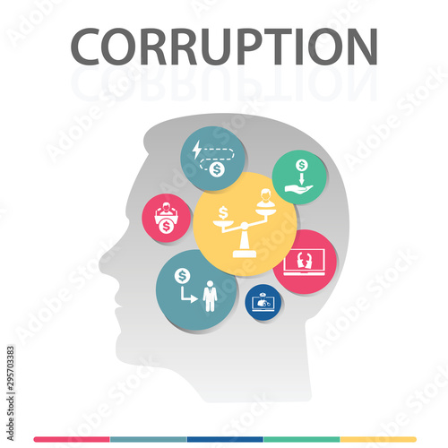 Corruption Infographics vector design. Timeline concept include unjust, provocation, buy votes icons. Can be used for report, presentation, diagram, web design