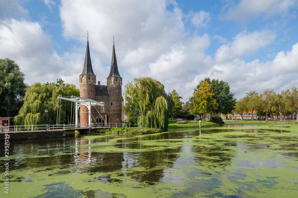 Historical Eastern Gate and drawbridge in Delft, Netherlands.