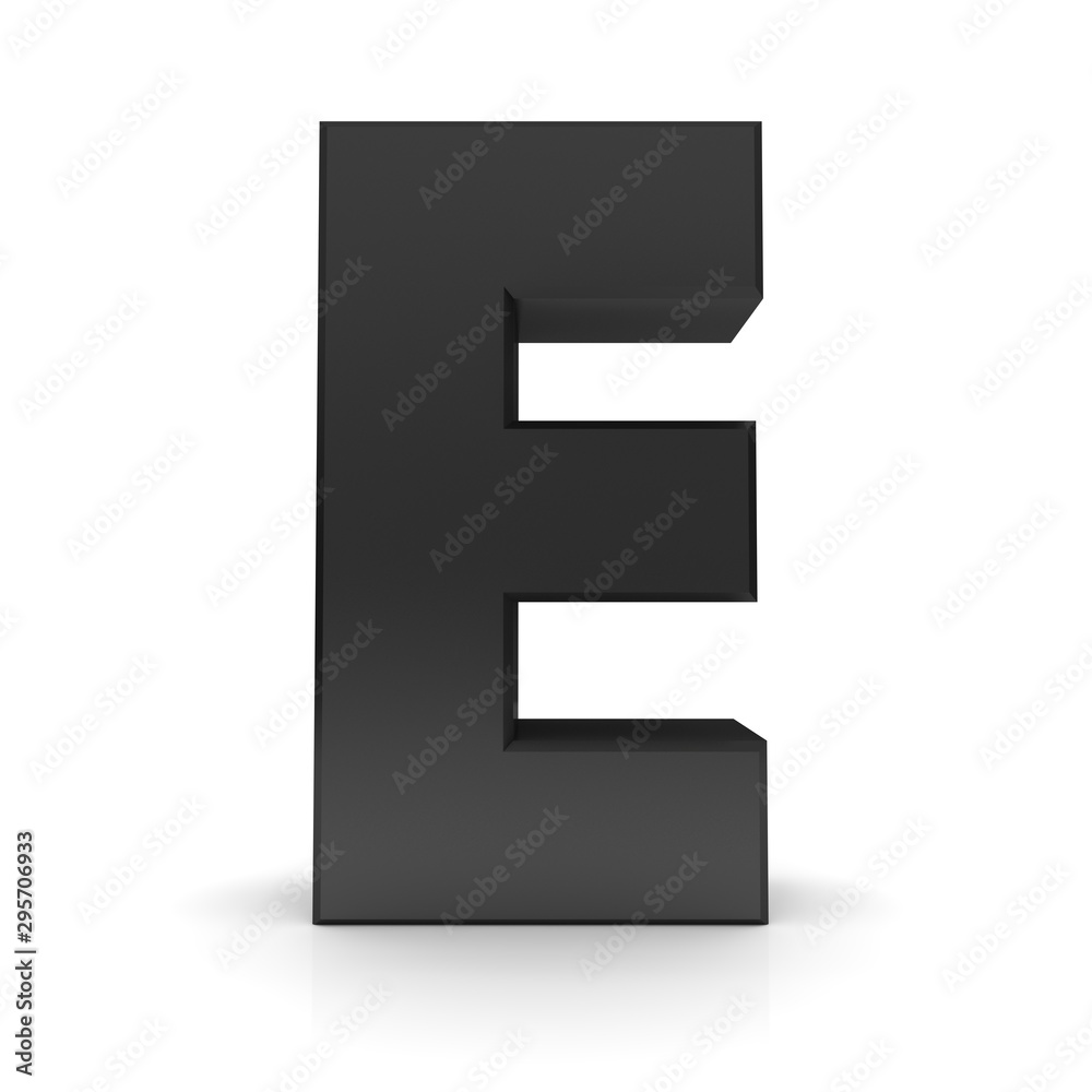 e letter black capital alphabet character sign 3d rendering isolated on white e letter black capital alphabet character sign 3d rendering isolated on white