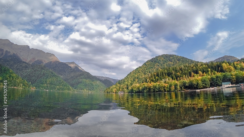 Lake Ritsa Abkhazia mountains water nature autumn trees