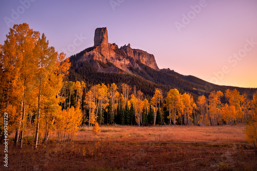 Fall colors at Chimney Rock in Owl Creek Pass near Ridgway, Colorado photo