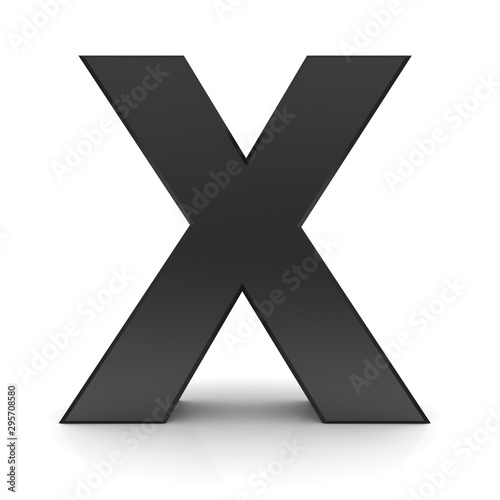 x letter black capital alphabet character sign 3d rendering isolated on white