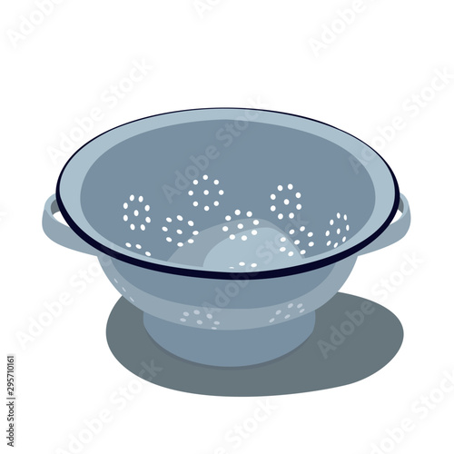 Colander realistic vector illustration isolated blue