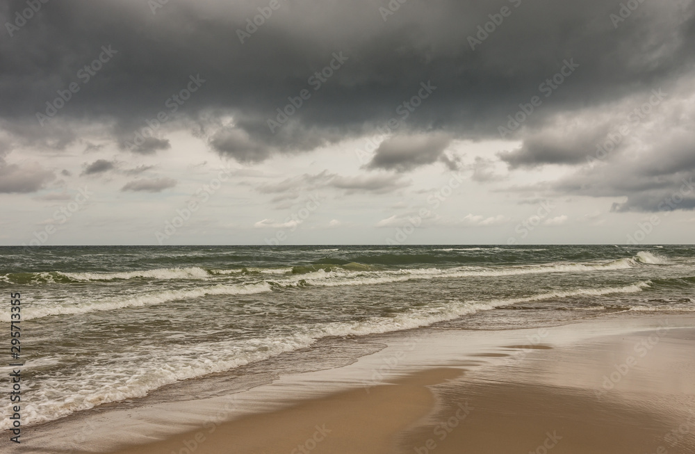 rough sea under dark clouds, Baltic, Poland,
