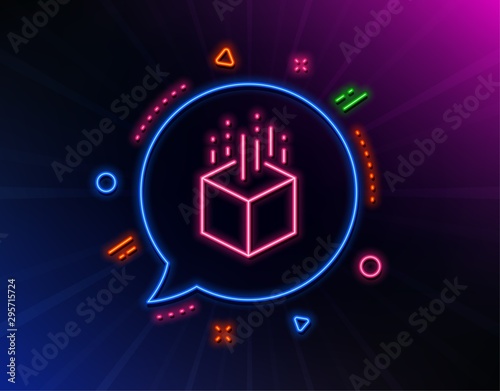Augmented reality line icon. Neon laser lights. VR simulation sign. 3d cube symbol. Glow laser speech bubble. Neon lights chat bubble. Banner badge with augmented reality icon. Vector