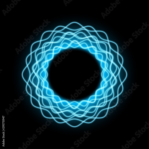 Radial neon waves with glow. Modern round frame with empty space for text. Vector illustration for advertising, banner, card