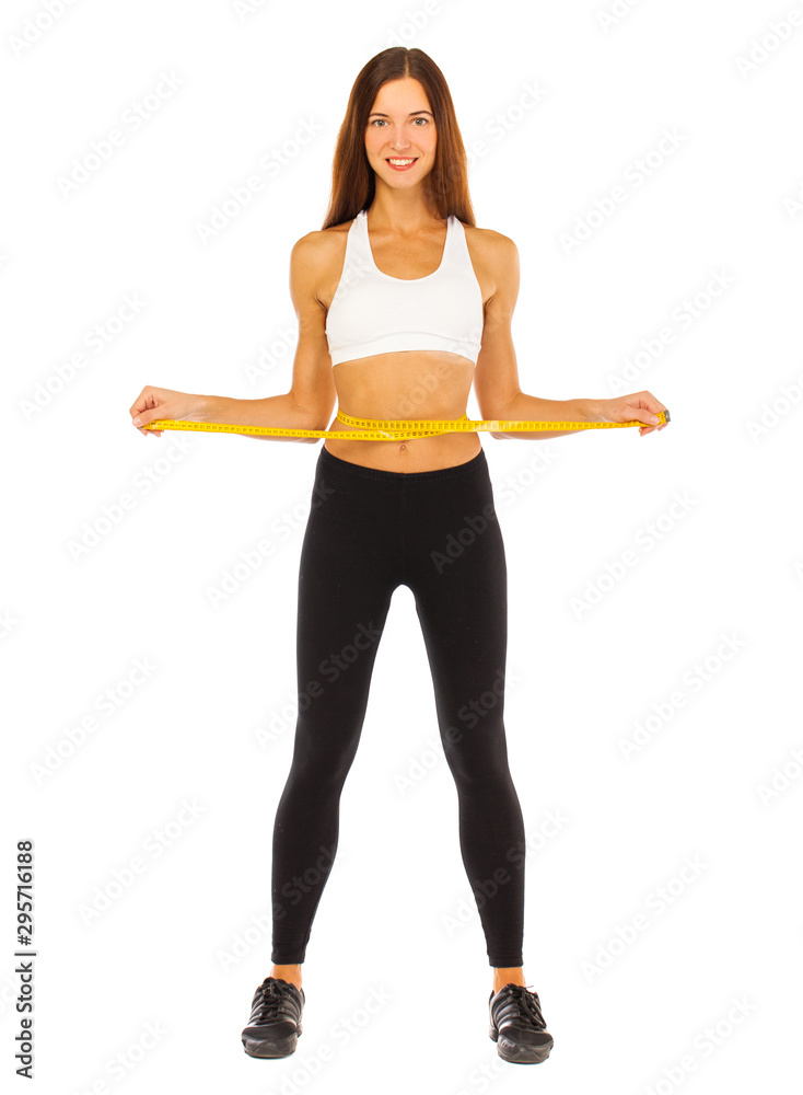 Young healthy girl doing exercises, full length portrait isolated over white background Young healthy girl doing exercises, full length portrait isolated over white background