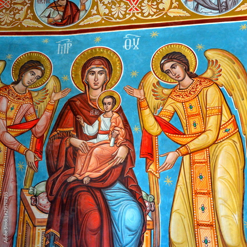 Icons inside the romanian orthodox monastery Izvorul Muresului, Harghita, Transylvania