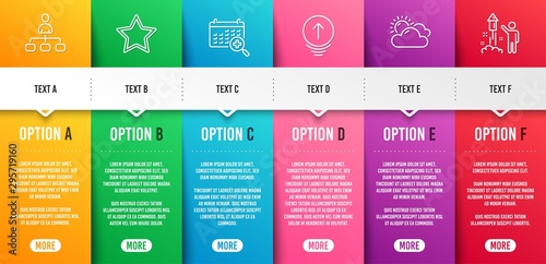 Sunny weather, Star and Swipe up line icons set. Infographic timeline. Medical calendar, Management and Fireworks signs. Summer, Best rank, Scrolling page. Doctor appointment. Science set. Vector