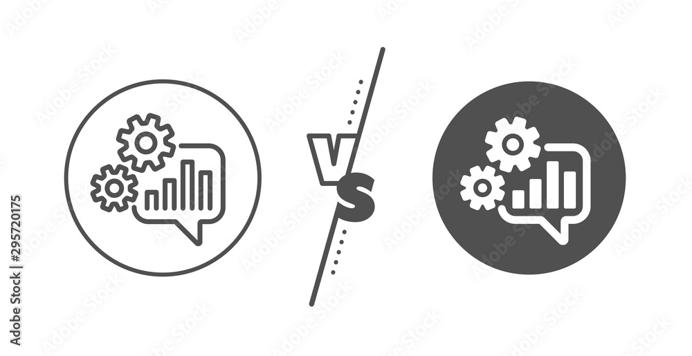 Engineering tool sign. Versus concept. Cogwheel chat line icon. Cog gear symbol. Line vs classic cogwheel icon. Vector Engineering tool sign. Versus concept. Cogwheel chat line icon. Cog gear symbol. Line vs classic cogwheel icon. Vector