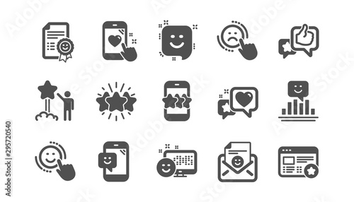 Feedback icons. User Opinion, Customer service and Star Rating. Customer satisfaction classic icon set. Quality set. Vector