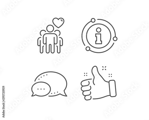 Friendship line icon. Chat bubble, info sign elements. Friends group sign. Assistance business symbol. Linear friendship outline icon. Information bubble. Vector
