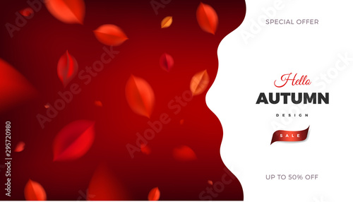 Autumn sale background, nature design elements with red leaves