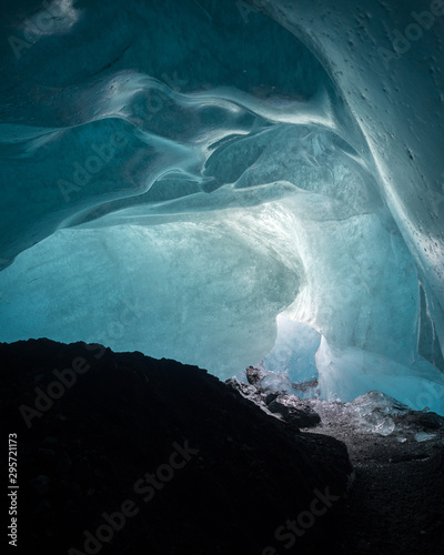 Glacial ice from underneath the glacier in an ice cave