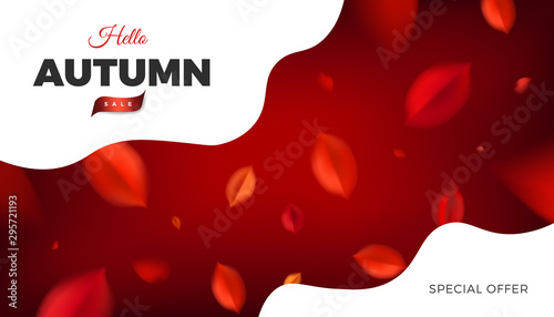 Autumn sale background, nature design elements with red leaves