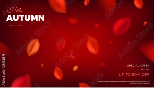 Autumn sale background, nature design elements with red leaves