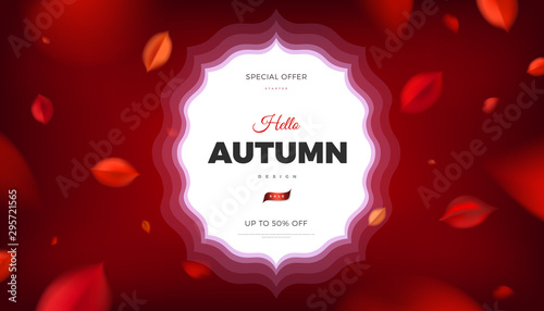 Autumn sale background, nature design elements with red leaves