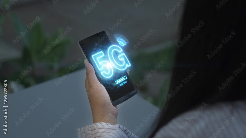 5G mobile network on smartphone.Wireless network, mobile technology concept