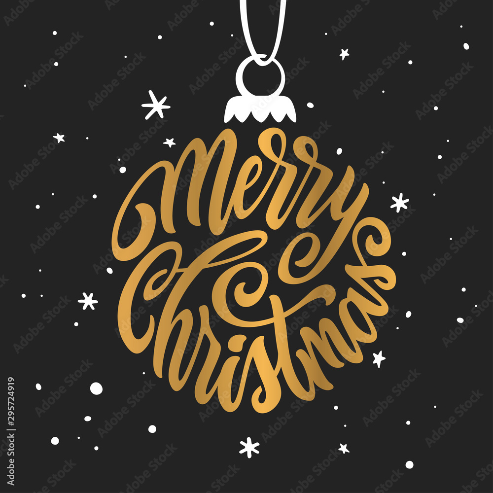 Merry Christmas and Happy New Year lettering template. Greeting card or invitation. Vector vintage illustration.