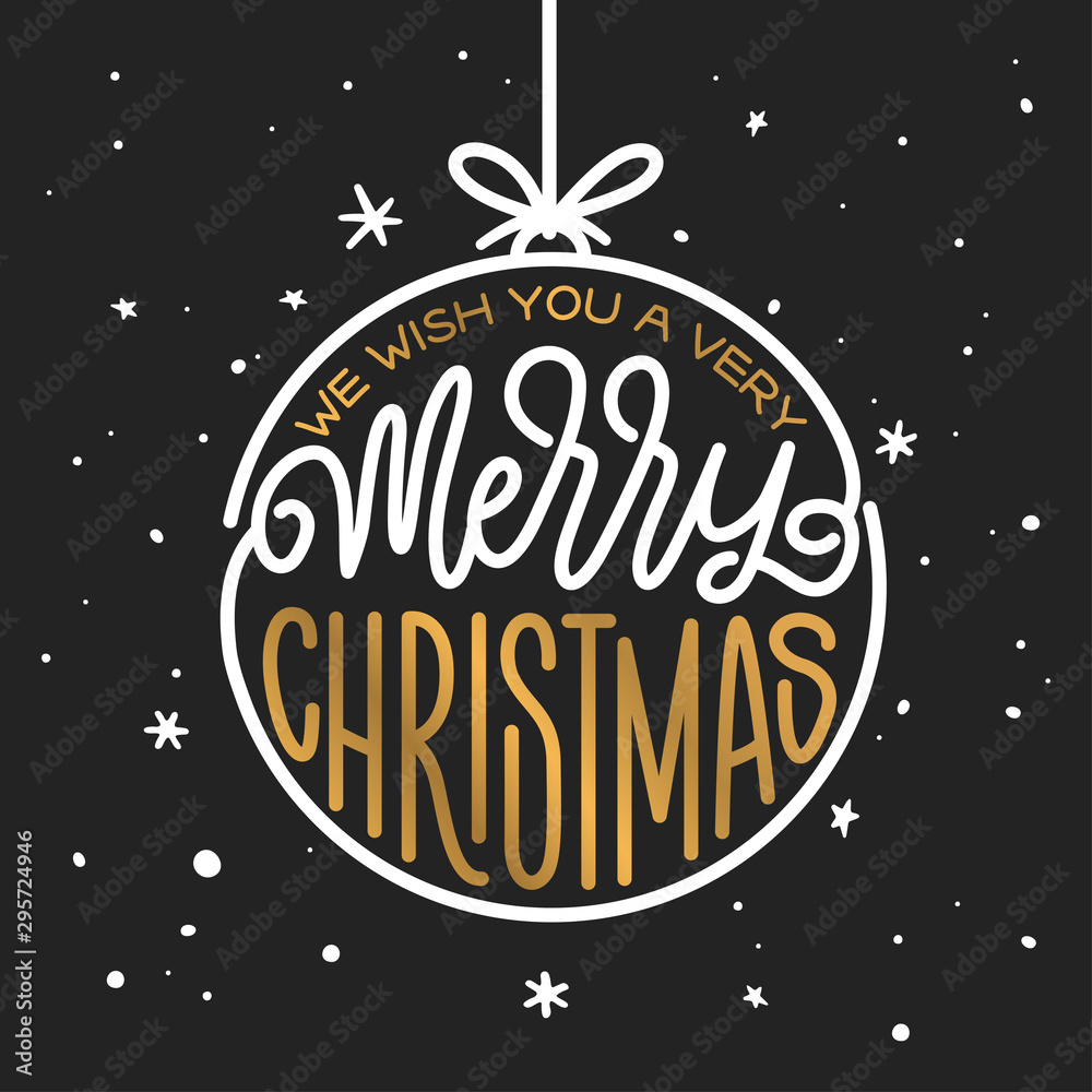 Merry Christmas and Happy New Year lettering template. Greeting card or invitation. Vector vintage illustration.