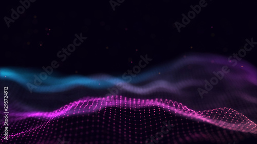 3d abstract digital technology background. Futuristic sci-fi user interface concept with gradient dots and lines. Big data, artificial intelligence, music hud. Blockchain and cryptocurrency