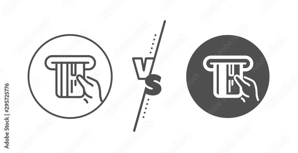 Hold Banking Payment card sign. Versus concept. Credit card line icon. ATM service symbol. Line vs classic credit card icon. Vector Hold Banking Payment card sign. Versus concept. Credit card line icon. ATM service symbol. Line vs classic credit card icon. Vector