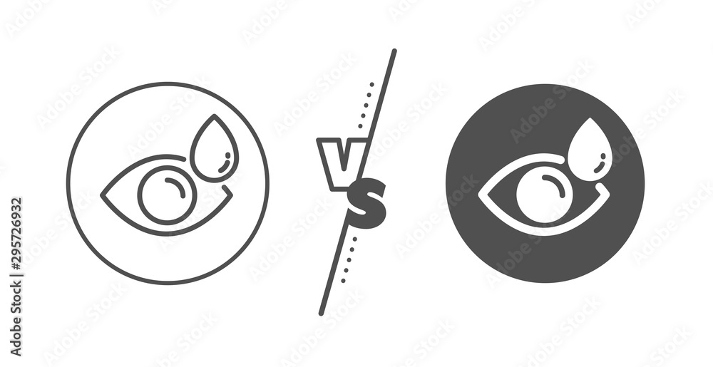 Oculist clinic sign. Versus concept. Eye drops line icon. Optometry vision symbol. Line vs classic eye drops icon. Vector Oculist clinic sign. Versus concept. Eye drops line icon. Optometry vision symbol. Line vs classic eye drops icon. Vector