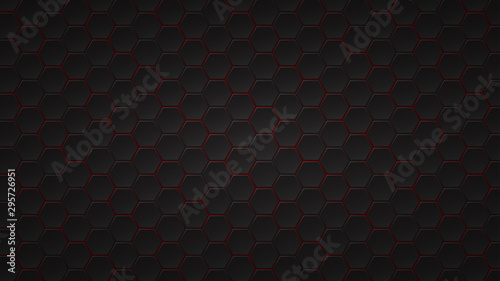 Abstract dark background of black hexagon tiles with red gaps between them © Aleksei Solovev