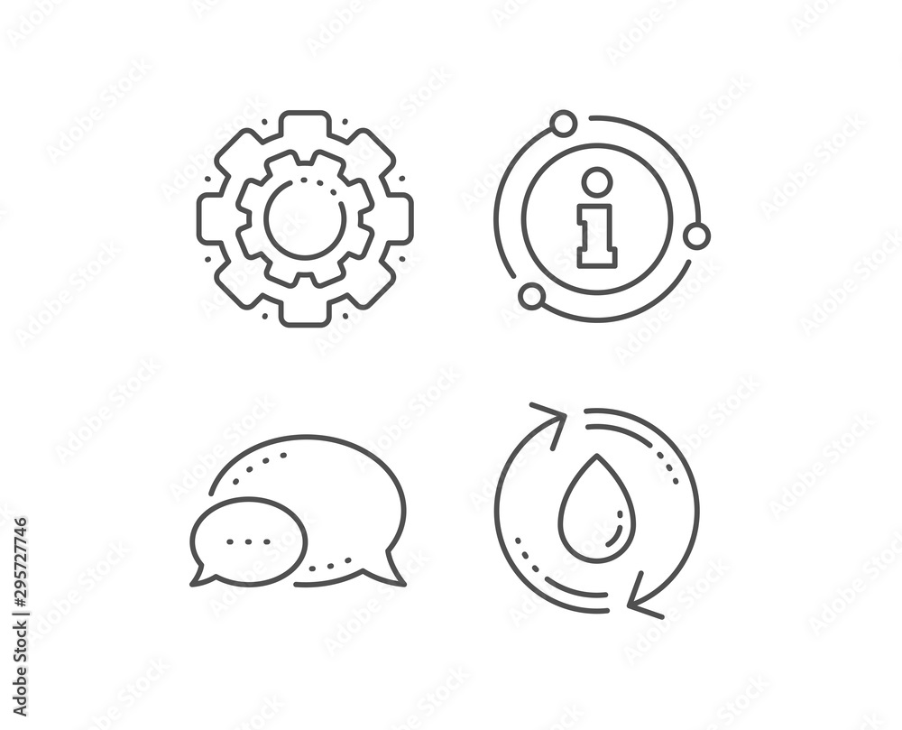 Water drop line icon. Chat bubble, info sign elements. Recycle clean aqua sign. Refill liquid symbol. Linear refill water outline icon. Information bubble. Vector Water drop line icon. Chat bubble, info sign elements. Recycle clean aqua sign. Refill liquid symbol. Linear refill water outline icon. Information bubble. Vector