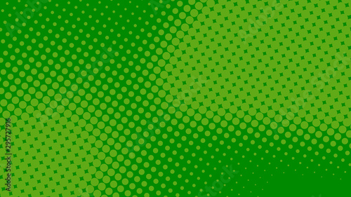 Bright green and emerald pop art retro background with halftone dots in comic style, vector illustration eps10