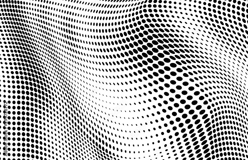 Halfton black and white. Abstract chaotic waves from points. Vector modern optical pop art texture for posters, business cards, cover Halfton black and white. Abstract chaotic waves from points. Vector modern optical pop art texture for posters, business cards, cover