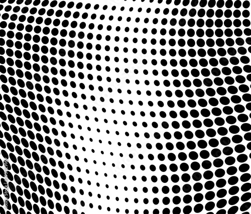 Halfton black and white. Abstract chaotic waves from points. Vector modern optical pop art texture for posters, business cards, cover