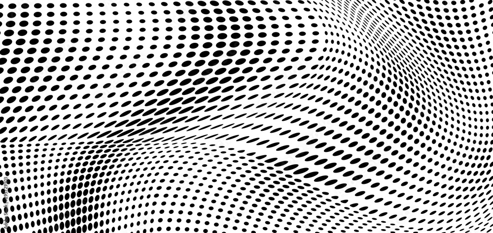Halfton black and white. Abstract chaotic waves from points. Vector modern optical pop art texture for posters, business cards, cover Halfton black and white. Abstract chaotic waves from points. Vector modern optical pop art texture for posters, business cards, cover