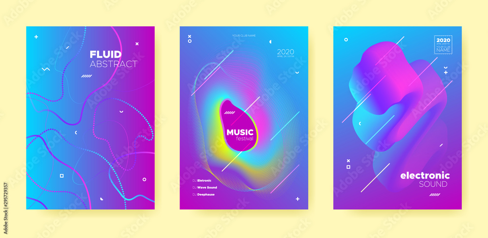 Neon Techno Music Poster. Wave Gradient Blend. 