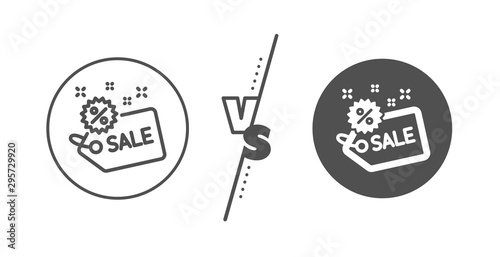 Shopping discount sign. Versus concept. Sale tag line icon. Clearance symbol. Line vs classic sale icon. Vector