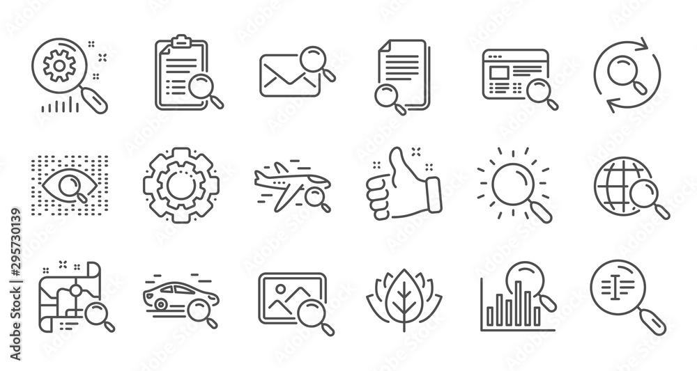 Search line icons. Indexation, Artificial intelligence and Car rental. Search images linear icon set. Quality line set. Vector