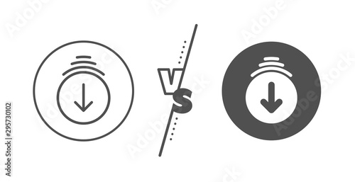 Scrolling screen sign. Versus concept. Scroll down arrow line icon. Swipe page. Line vs classic scroll down icon. Vector