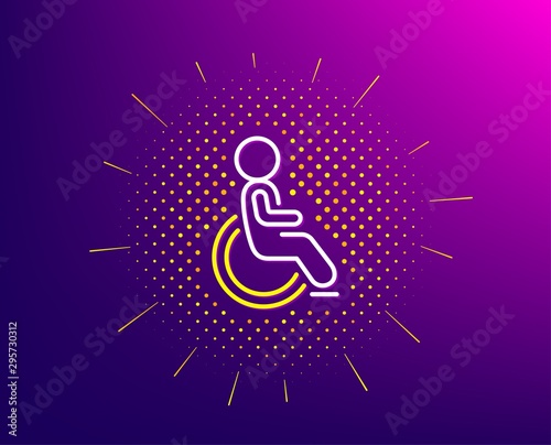 Disabled line icon. Halftone pattern. Handicapped wheelchair sign. Person transportation symbol. Gradient background. Disabled line icon. Yellow halftone pattern. Vector