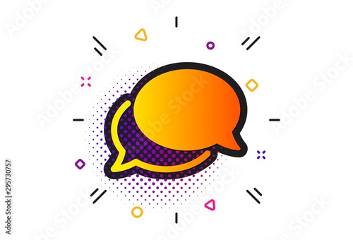 Speech bubble sign. Halftone circles pattern. Messenger icon. Chat message symbol. Classic flat messenger icon. Vector