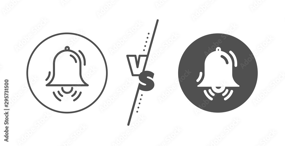 Alarm sign. Versus concept. Clock bell line icon. Line vs classic clock bell icon. Vector Alarm sign. Versus concept. Clock bell line icon. Line vs classic clock bell icon. Vector