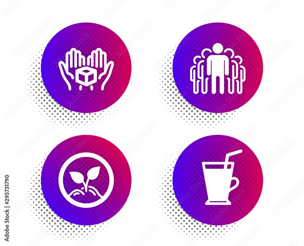 Hold box, Group and Startup icons simple set. Halftone dots button. Coffee cup sign. Delivery parcel, Managers, Launch project. Latte drink. Business set. Classic flat hold box icon. Vector Hold box, Group and Startup icons simple set. Halftone dots button. Coffee cup sign. Delivery parcel, Managers, Launch project. Latte drink. Business set. Classic flat hold box icon. Vector