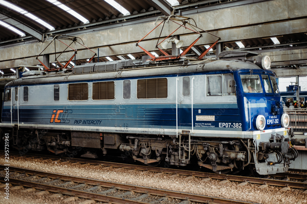 Katowice, July 14 2019, Poland, railway station. EP07 electric ...