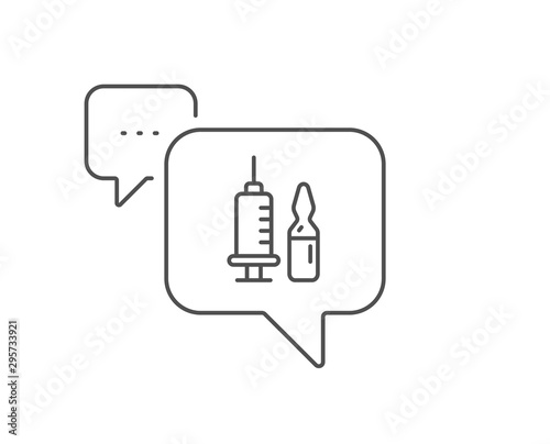 Medical vaccination line icon. Chat bubble design. Medicine vaccine sign. Pharmacy medication symbol. Outline concept. Thin line medical vaccination icon. Vector