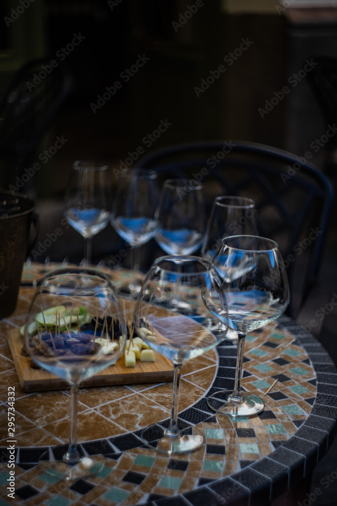 Wine glasses on a table